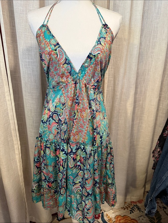 Zuri Dresses & Skirts - NWT - Zury Silk Blend Paisley Halter Dress Tassel Tie Open Back Boho Resort